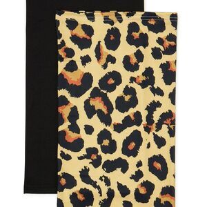 Leopard Print and Solid Black Gaiter Face Mask Two Pack Adult Size New Sealed